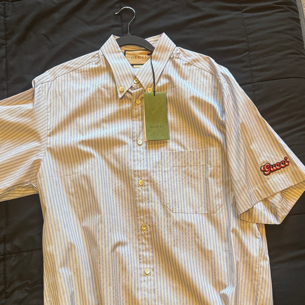 Gucci Men’s Short Sleeve Shirt — Retro Script Logo